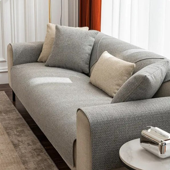 Linen L-Shaped Sofa Cover in Grey Color