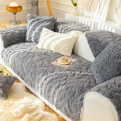 Plush Sofa Cover in Grey Color