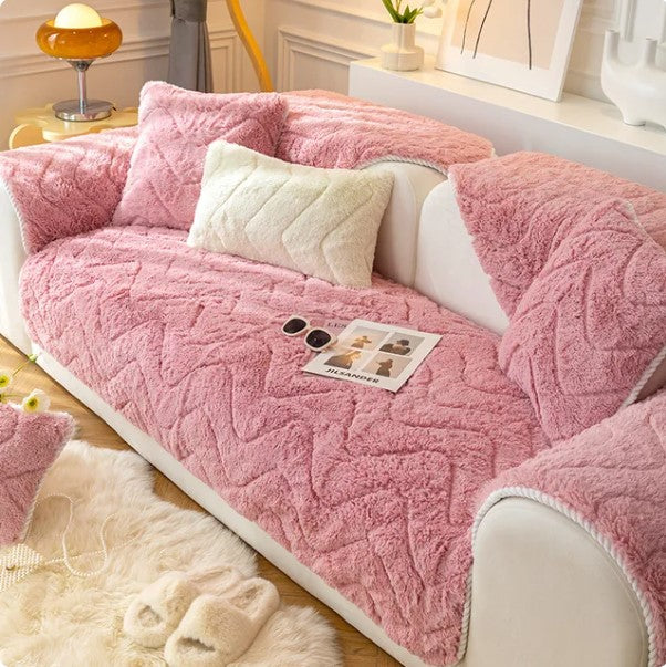 Plush Sofa Cover in Pink Color