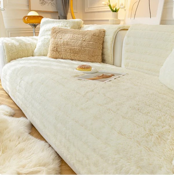 Plush Sofa Cover in Beige Color