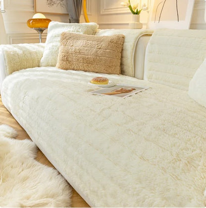 Plush Sofa Cover in Beige Color