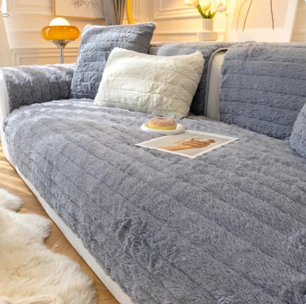 Plush Sofa Cover in Grey Color