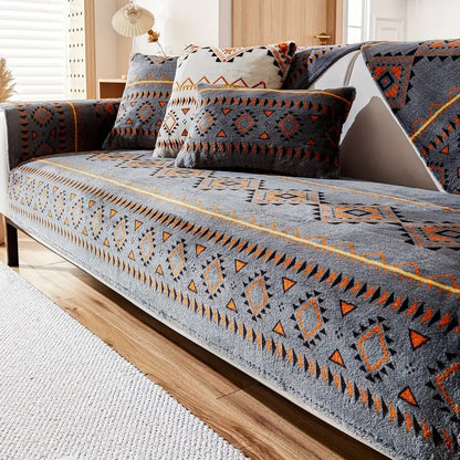 Bohemian sofa cover in dark grey color