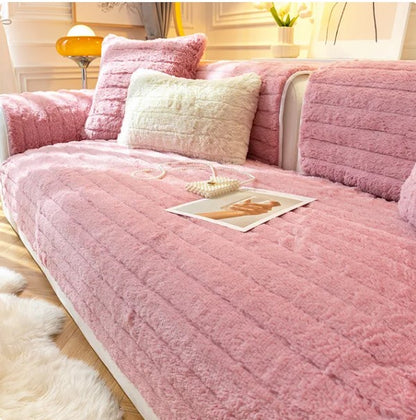 Plush Sofa Cover in Pink Color