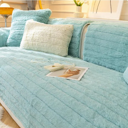 Plush Sofa Cover in Blue Color