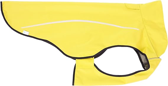 a waterproof dog raincoat with reflective strip in yellow color