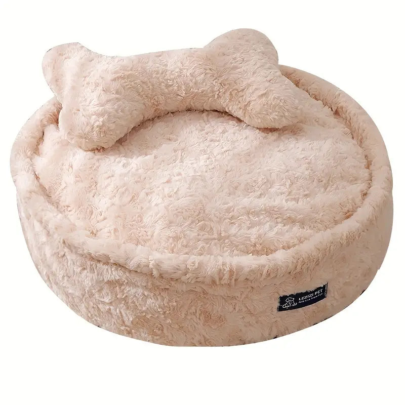 Pet bed with soft plush cushioning.
