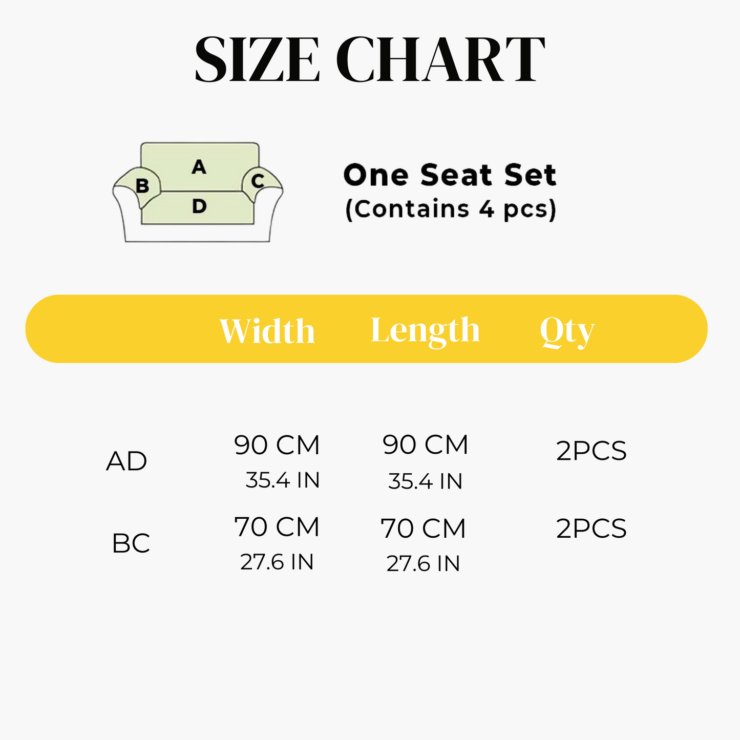 Size Chart for Sofa Cover 