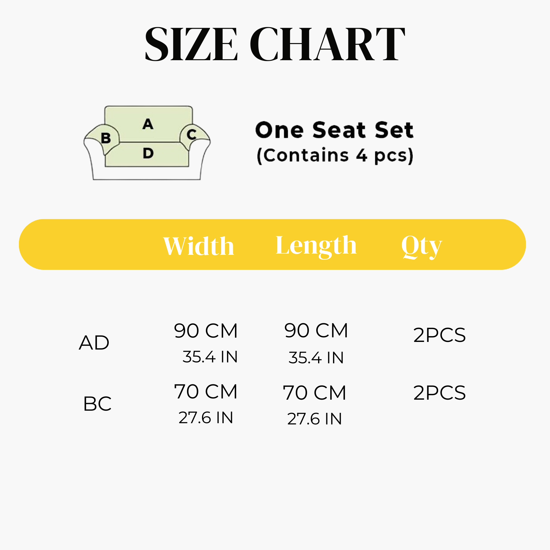 Size Chart for Sofa Cover 