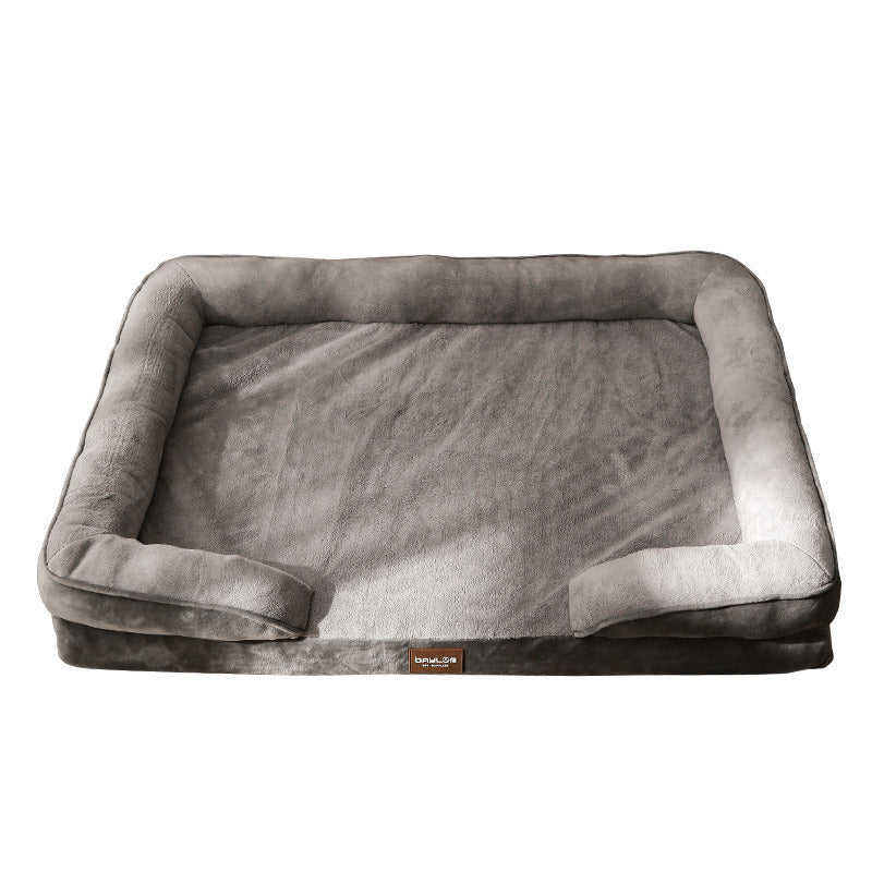 Premium grey memory foam bolster dog bed showcased,  luxurious comfort and stylish design.