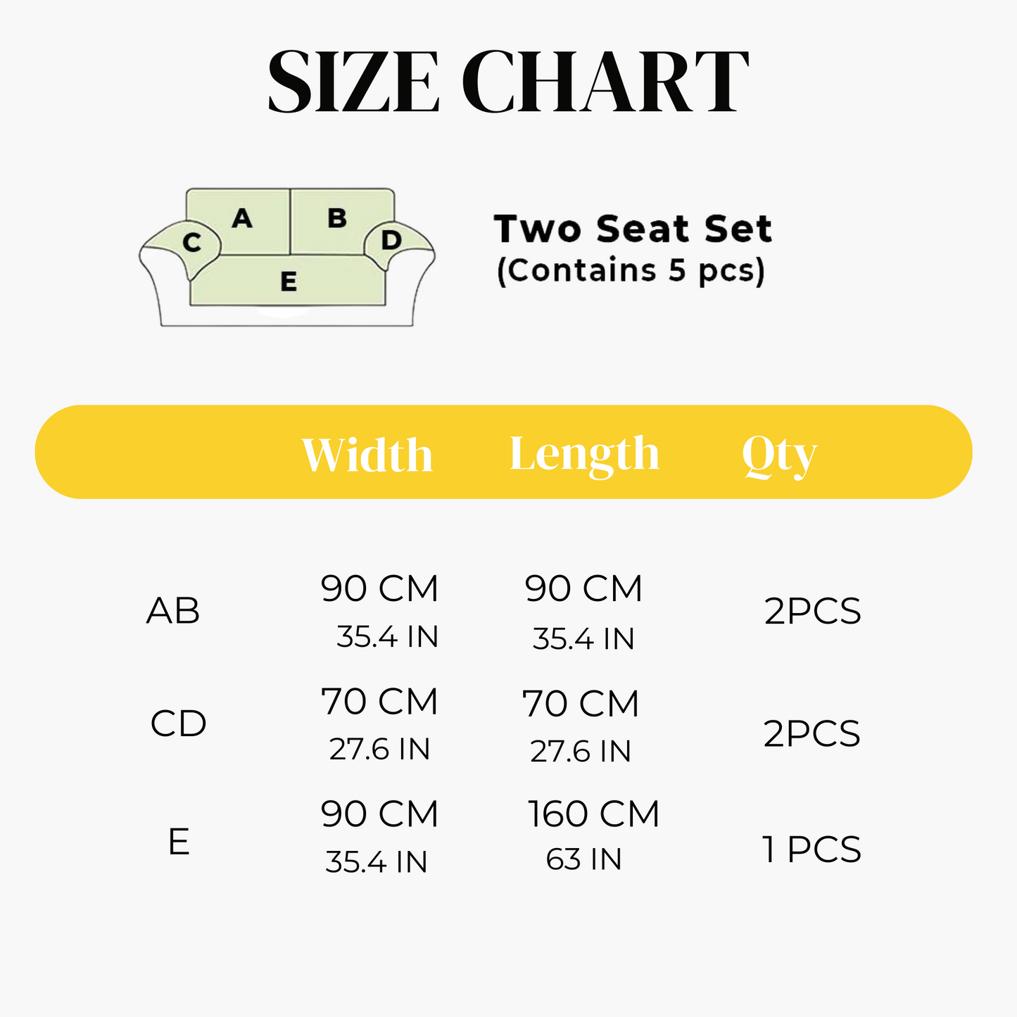 Size Chart for Sofa Cover 