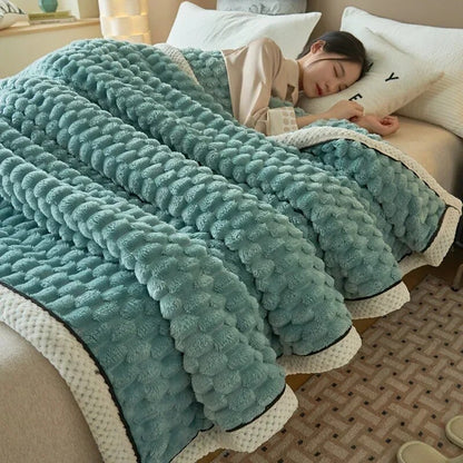 Textured Velvet Super Plush  Winter Warm Wool Washable Bed Blanket