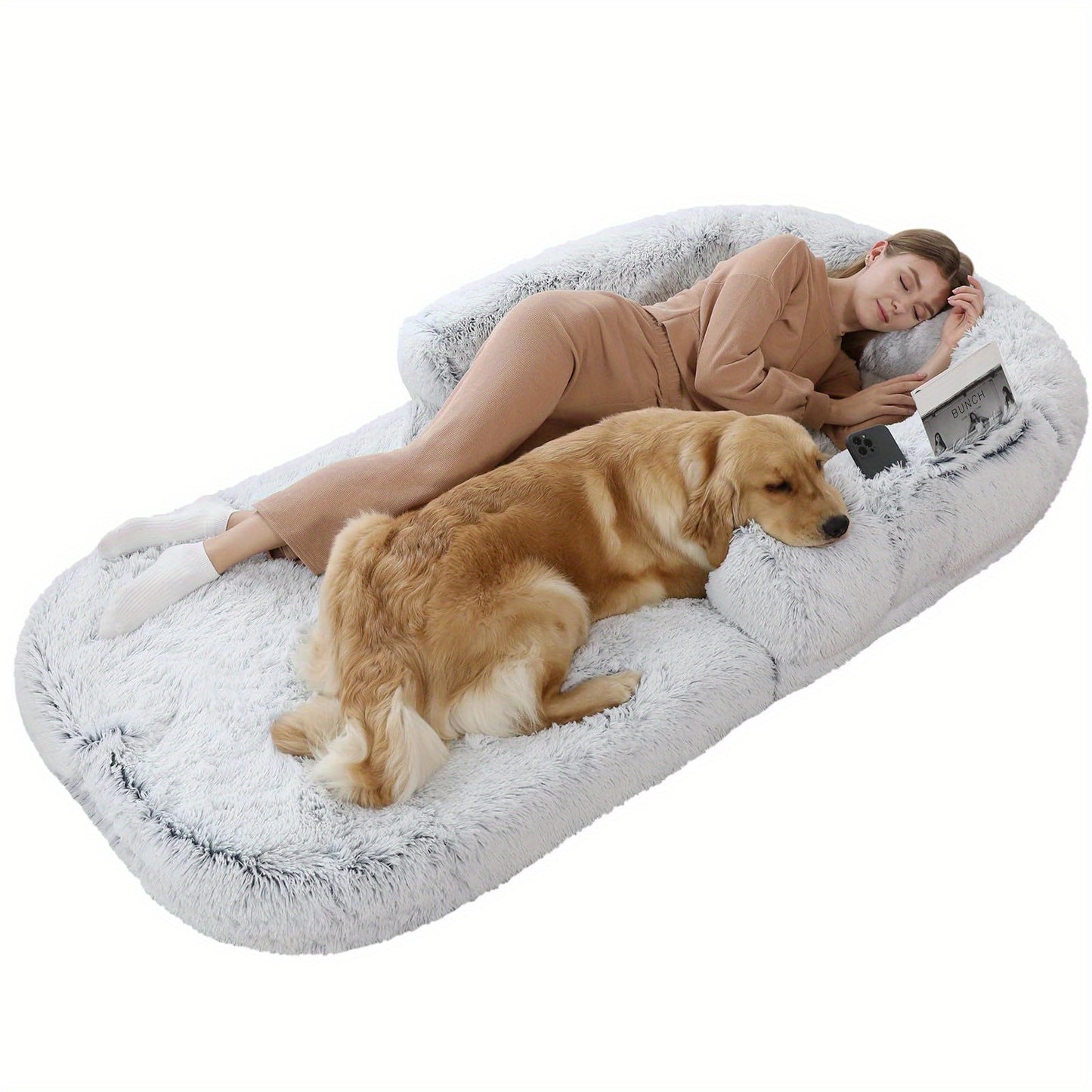 Dual-purpose human and dog sleeping solution in Light Grey