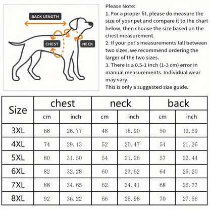 A size chart for tartan dog coat.