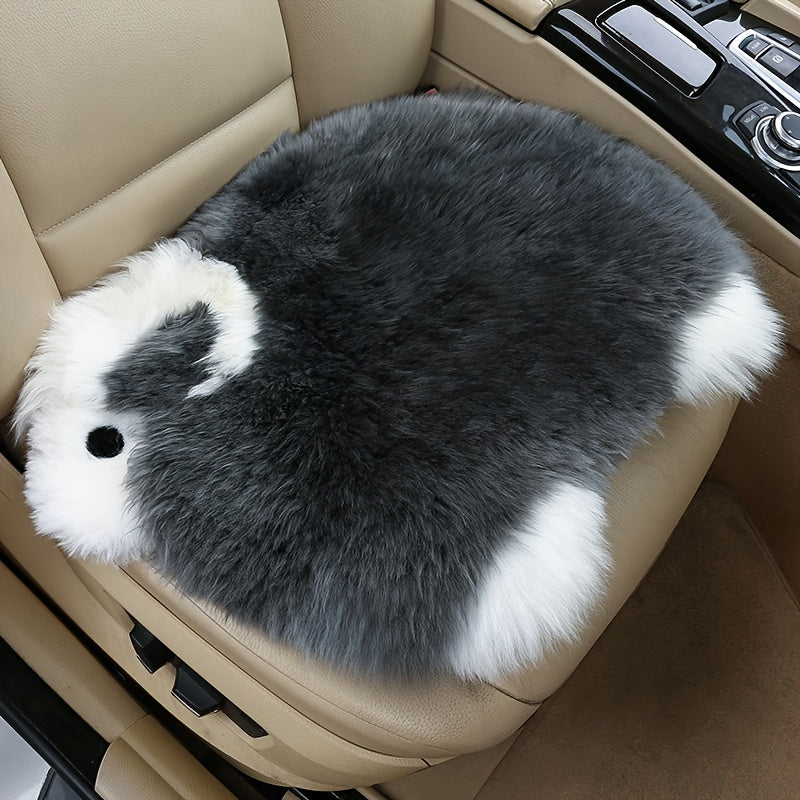 Soft and plush wool car seat cushion in black color