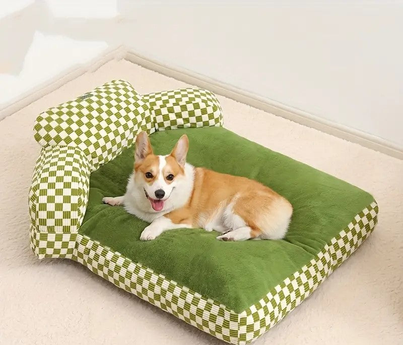 Cozy pet sofa bed with backrest in green color