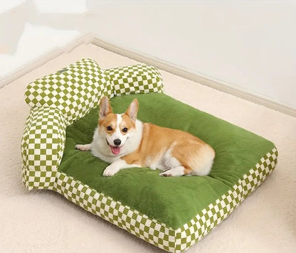 Cozy pet sofa bed with backrest in green color