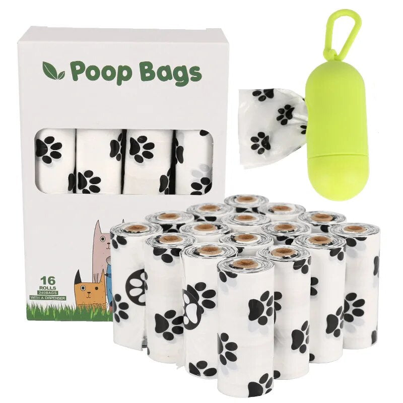 Eco-safe dog waste bags made from plant-based materials in white color