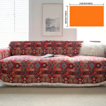 Anti-scratch sofa cover in festive red jacquard design
