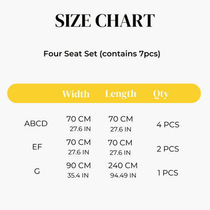 Size Chart for Sofa Cover 