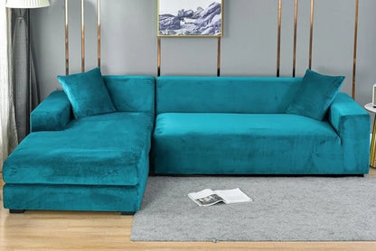 Velvet Stretch Sofa Covers in Blue Color