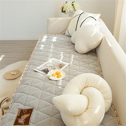 Soft Chenille with Frill Edge Non Slip Anti Scratch Couch Protector