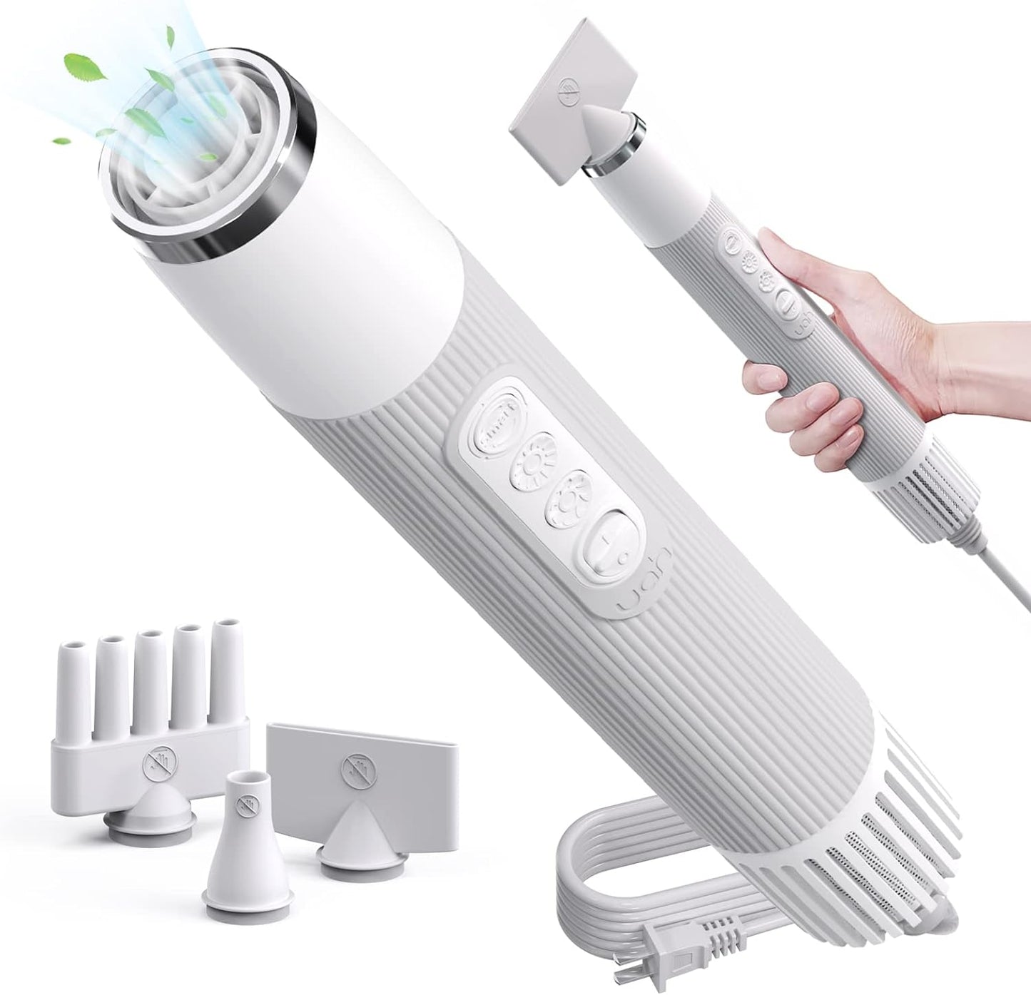 Pet Hair Dryer with wide tooth comb nozzle for detangling fur.