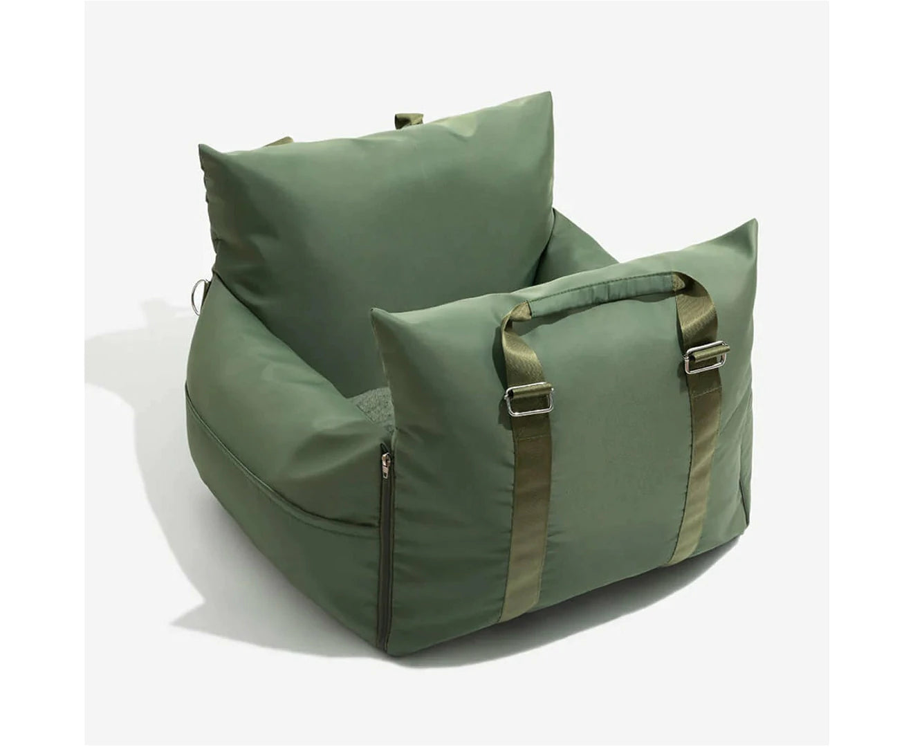 "Solo image of the green travel bolster bed, compact and foldable."
