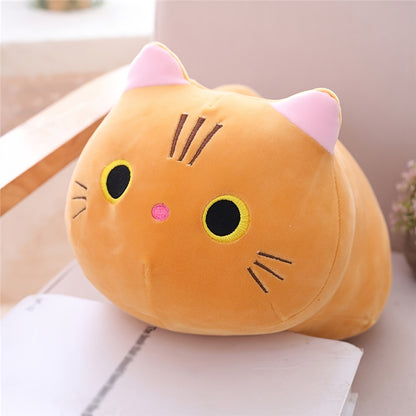 Soft and cuddly cat plush cushion in orange color