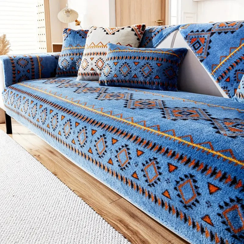 Bohemian sofa cover in blue color