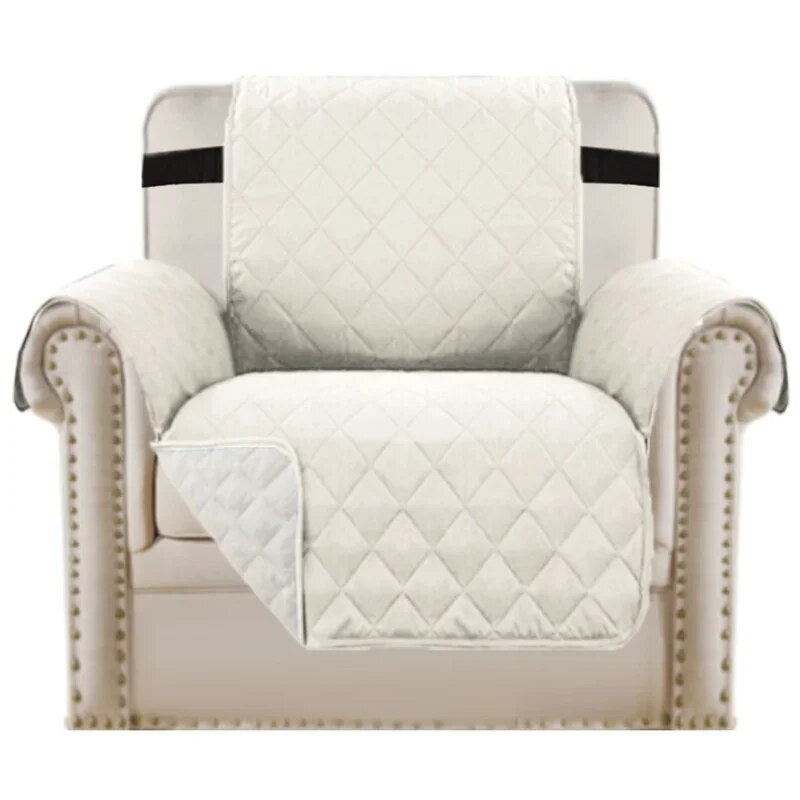 "Crisp white waterproof slipcover on a chair, enhancing elegance."
