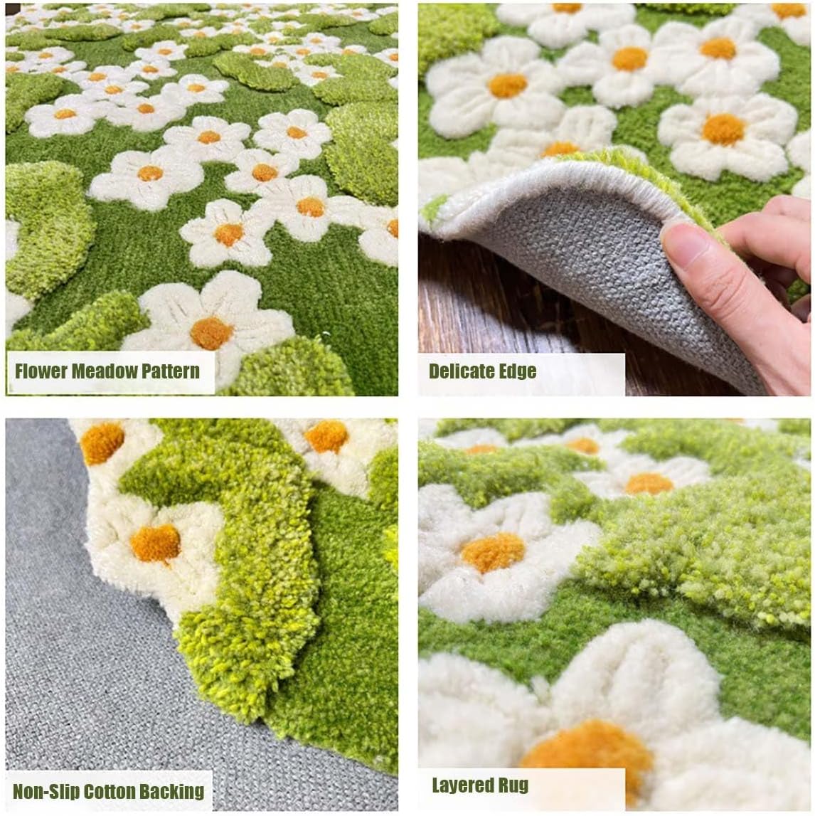 Handmade Tufted Wool 3D Design Calming Cat Dog Daisy Floor Rug