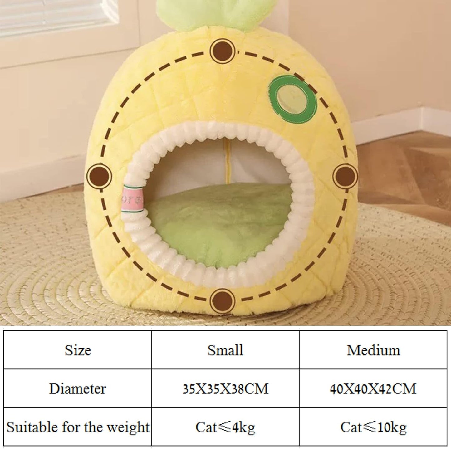 Pineapple Small Cat Enclosed Washable Bed