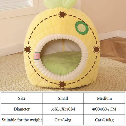 Pineapple Small Cat Enclosed Washable Bed