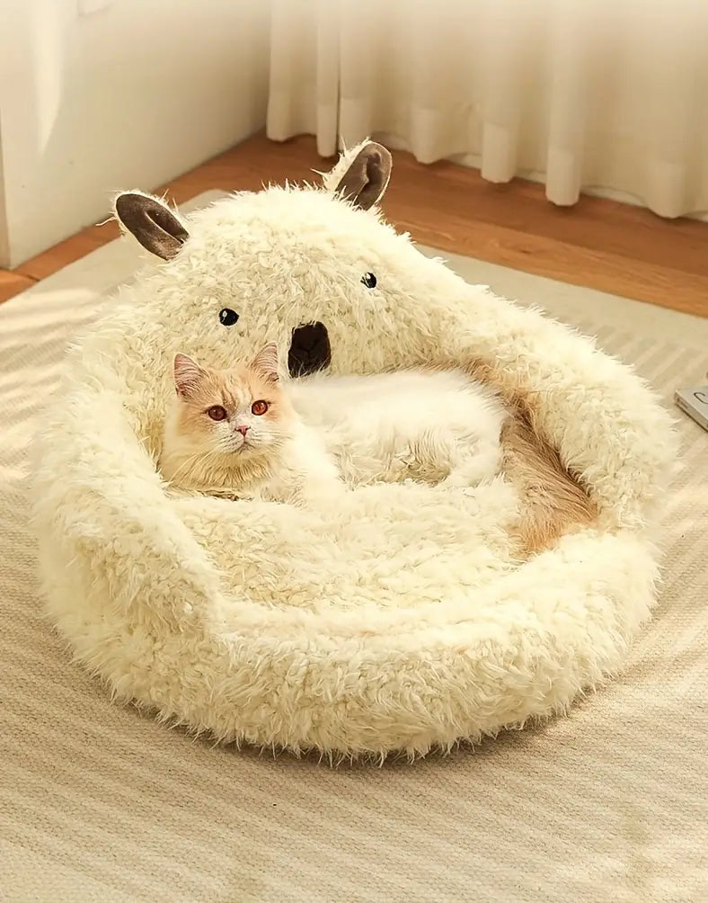 Ultra-soft donut-shaped bed for pets to snuggle in.
