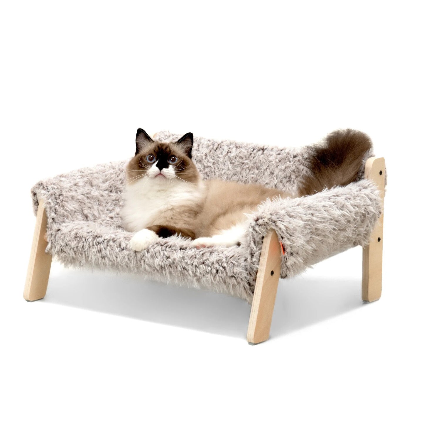 Elevated Wooden Cat Bed Sofa: Sturdy, Fluffy Pet Furniture for Cats & Small Dogs Grey