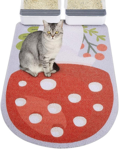 Sturdy and washable cat litter mat with a charming mushroom theme.