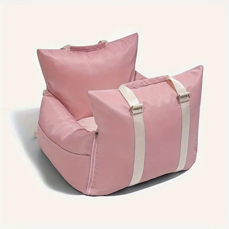 Pet car seat bed with non-slip backing.
