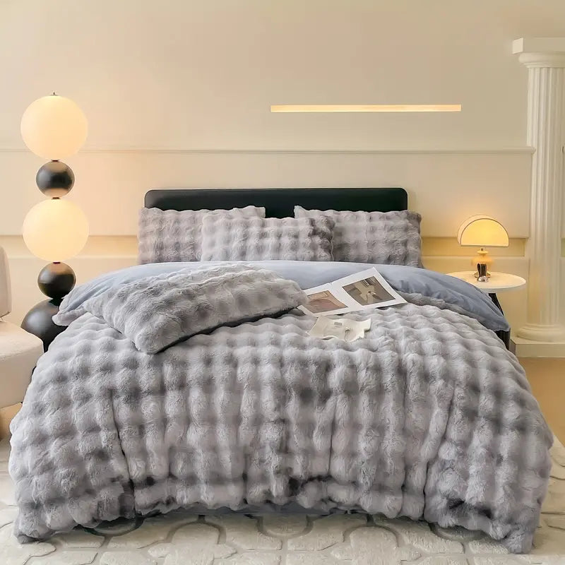 Queen & King Size Fluffy Faux Fur Duvet in Grey Color