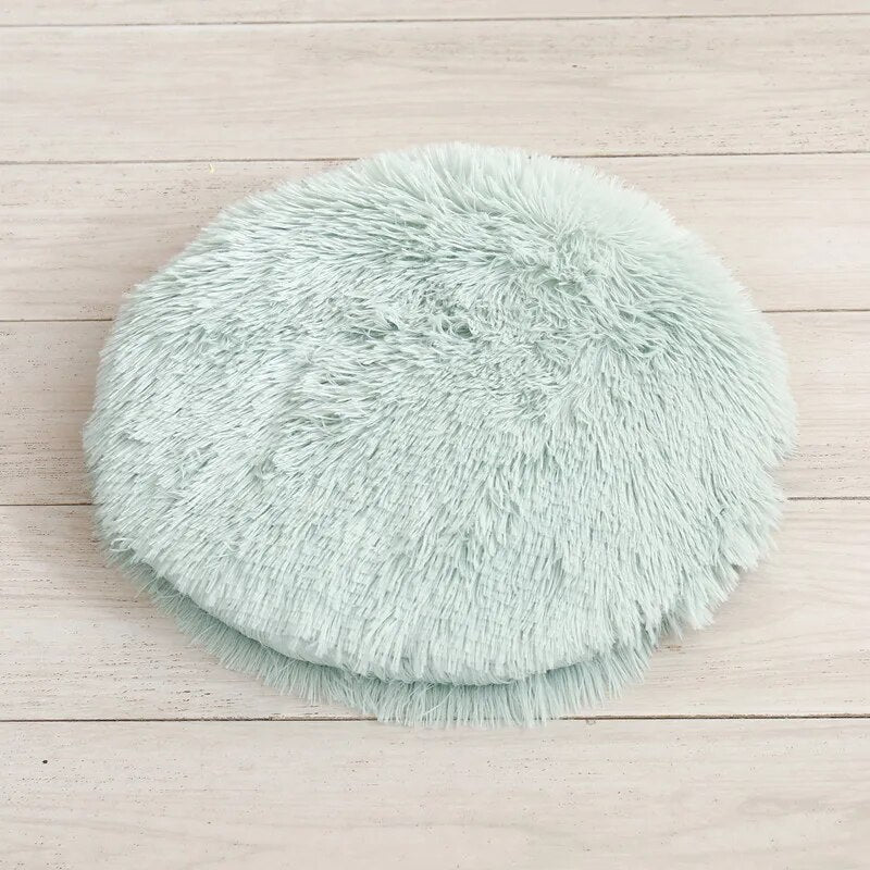 Plush Cat Beds for Cats & Small Dogs Soft Round and Colorful Pet Mats Light Blue