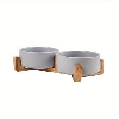 Functional and decorative elevated dog bowl in grey color