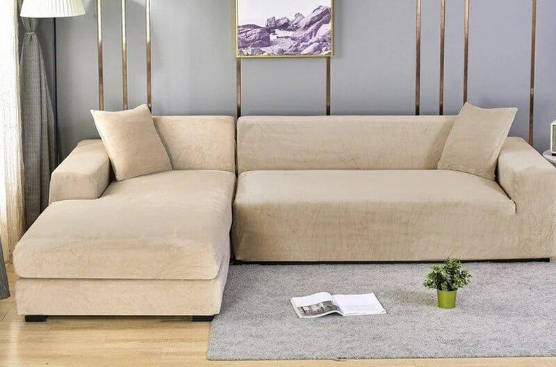 Velvet Stretch Sofa Covers in Rice Grey Color