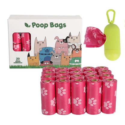 Earth-friendly dog poop bags in pink color