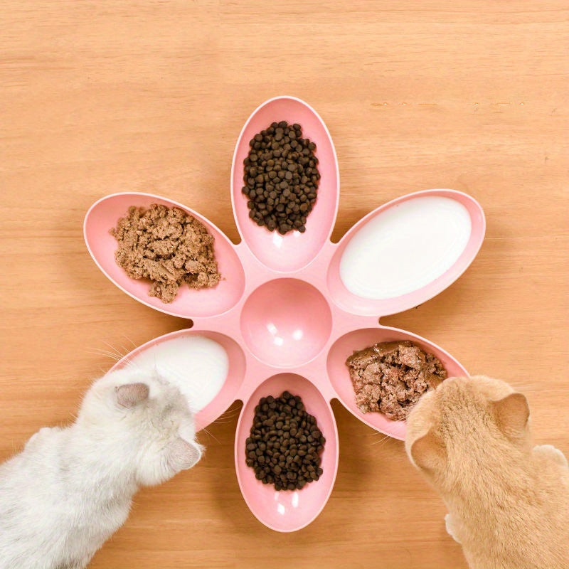 Two cats using the elevated cat & dog bowl