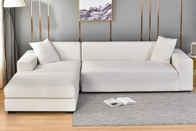 Velvet Stretch Sofa Covers in White Color