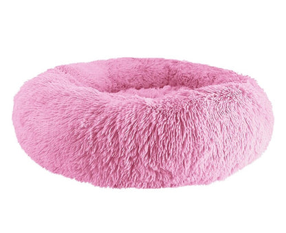 Orthopedic Plush Donut  Round Dog Bed: Non-Slip & Soothing Comfort Pink