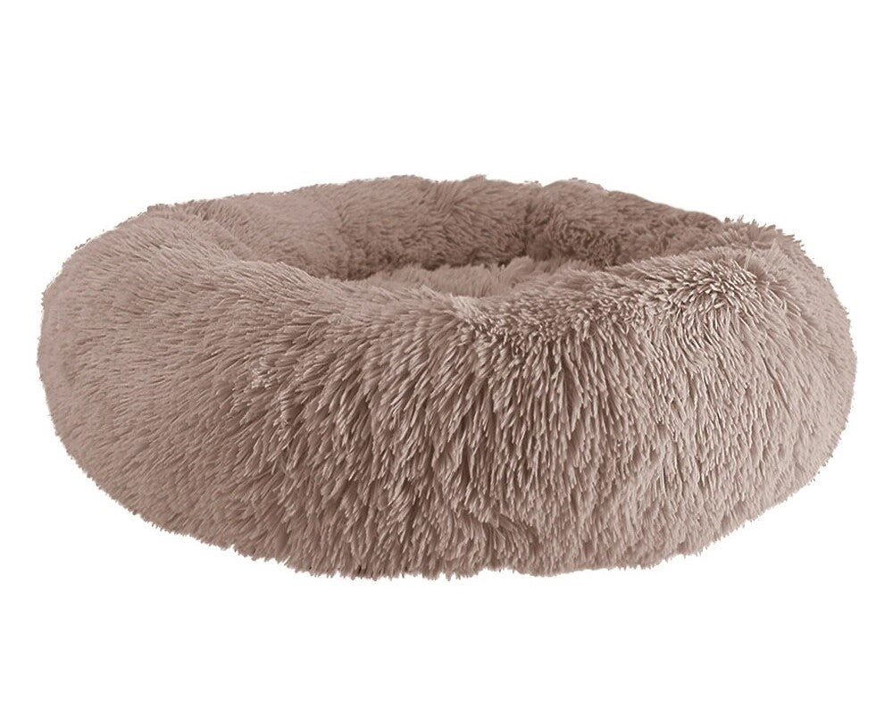 Orthopedic Plush Donut  Round Dog Bed: Non-Slip & Soothing Comfort Beige