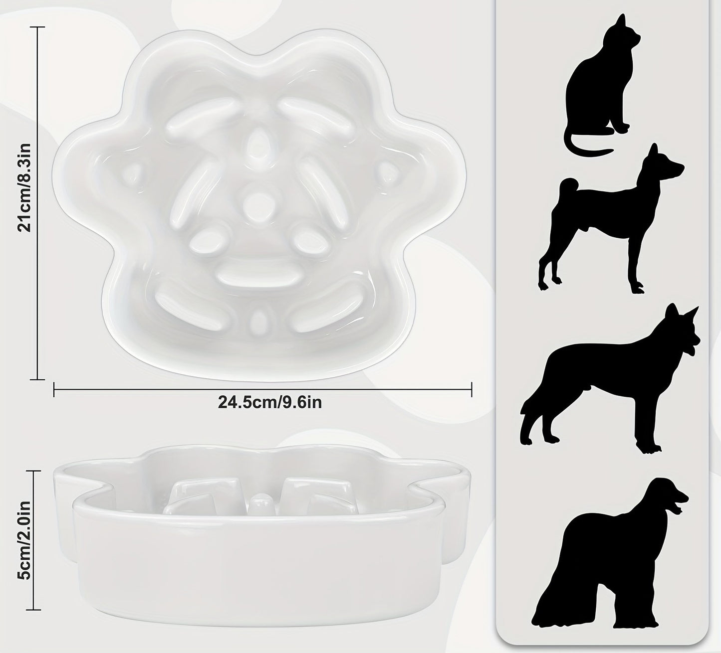 Product size of Paw Shaped Ceramic Slow Feeder