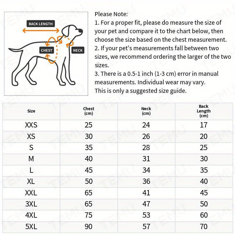 The chart lists various sizes from XS to XXXL.