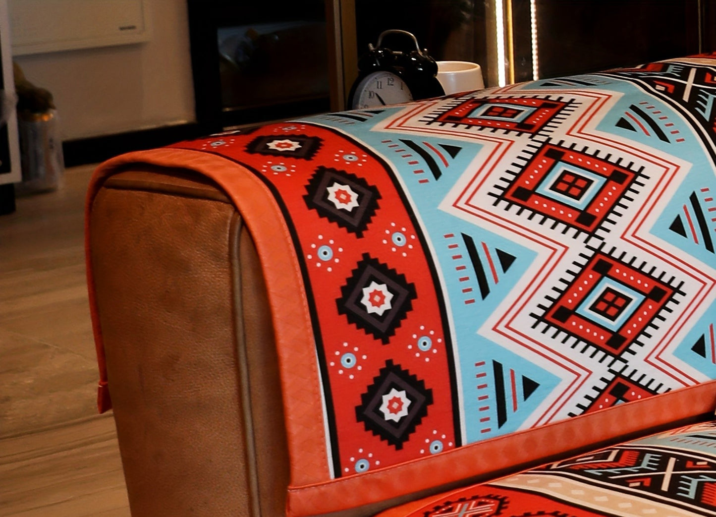 Armrest of sofa protector with bohemian flair